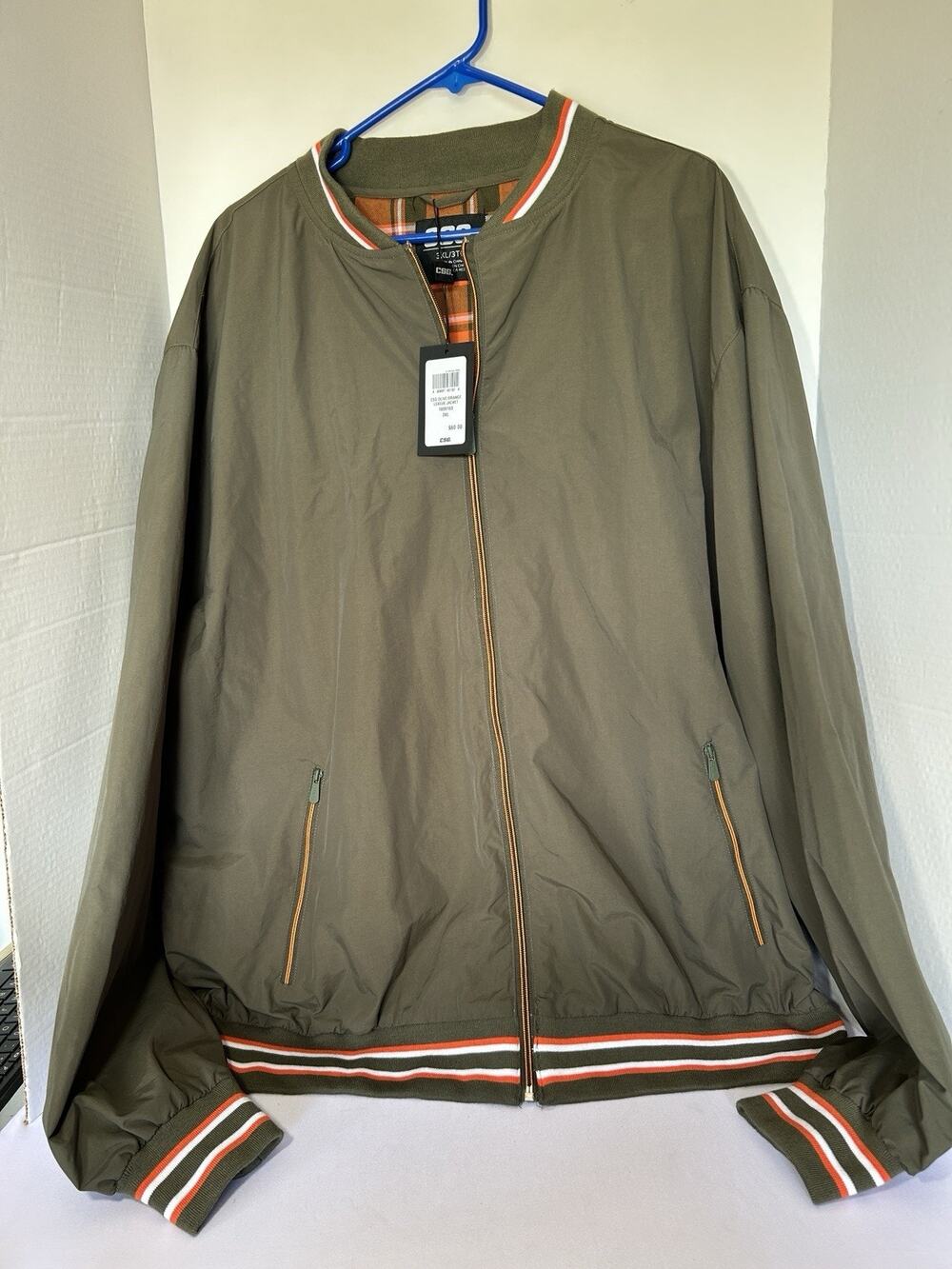 CSG League Jacket Mens 3XL Olive Orange Bomber Zip Up Lightweight NWT Streetwear